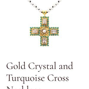 Julie Miles Gold Crystal & Turquoise Cross Necklace